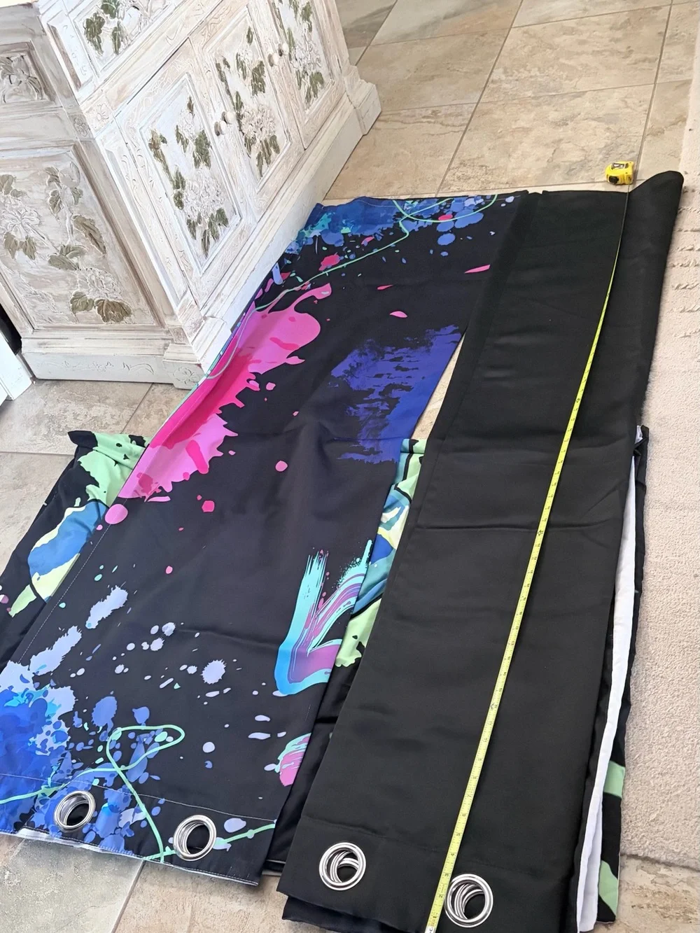 Gamer Video Game Street Art Duvet Paint Splatter Two Grommet Window Panels